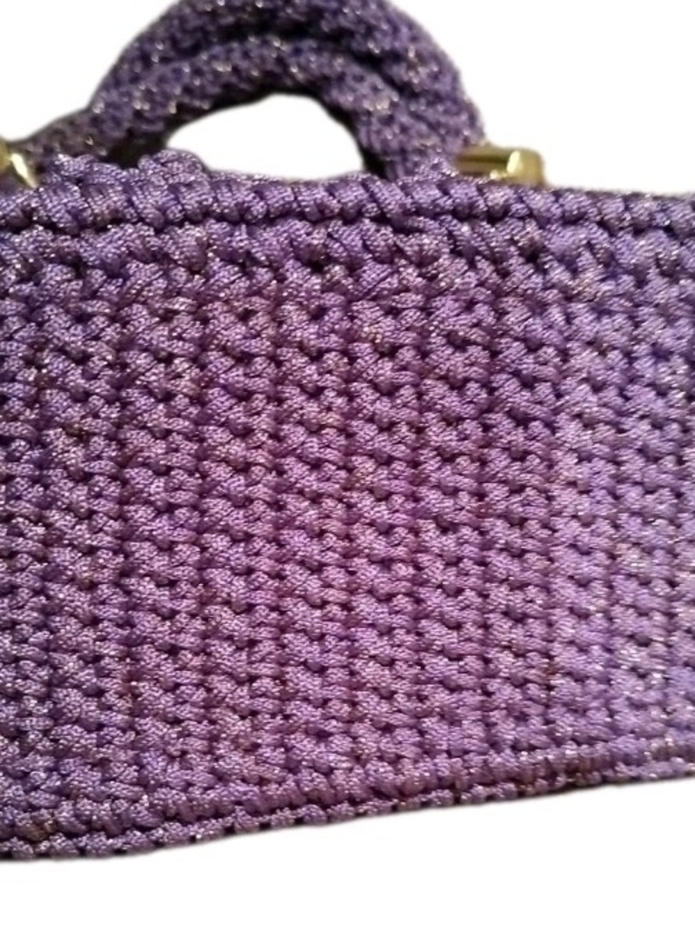 Handcrafted Purple Ruffled Crochet Handbag Gold Threading & Hardware - Picture 8 of 8